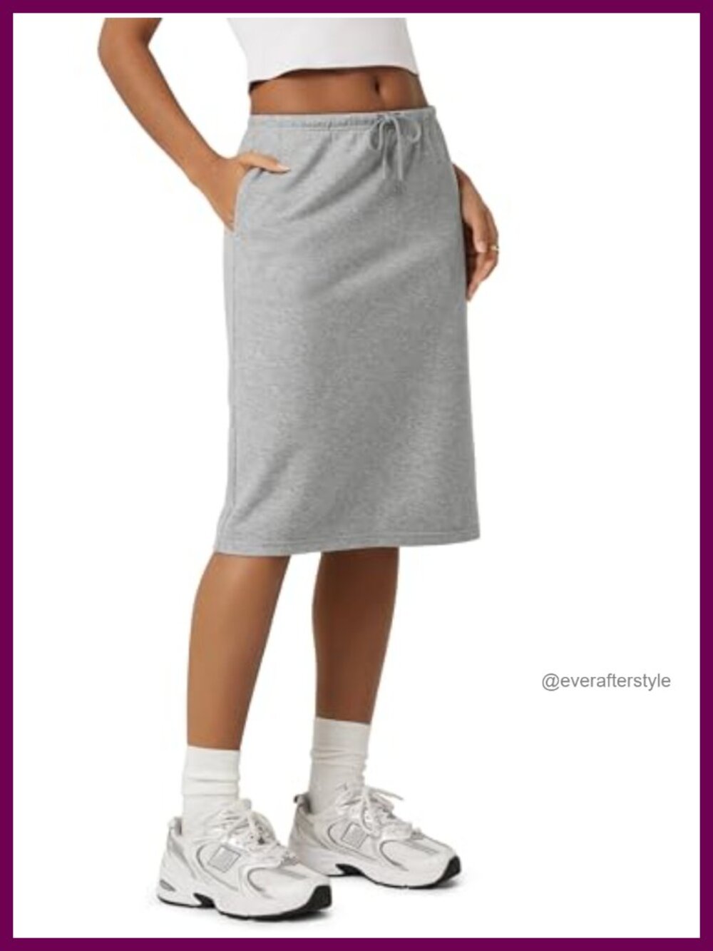 ODODOS Women's Back Split Knee Length Skirt Cotton French Terry Drawstring High